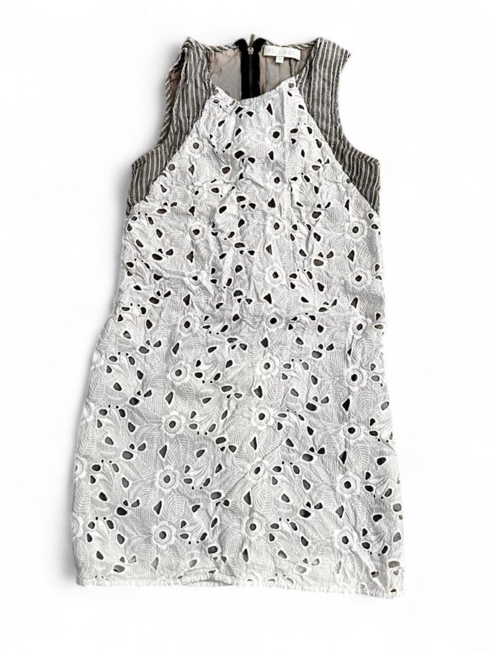 San & Soni White/grey floral lace sleeveless mini dress Sz S